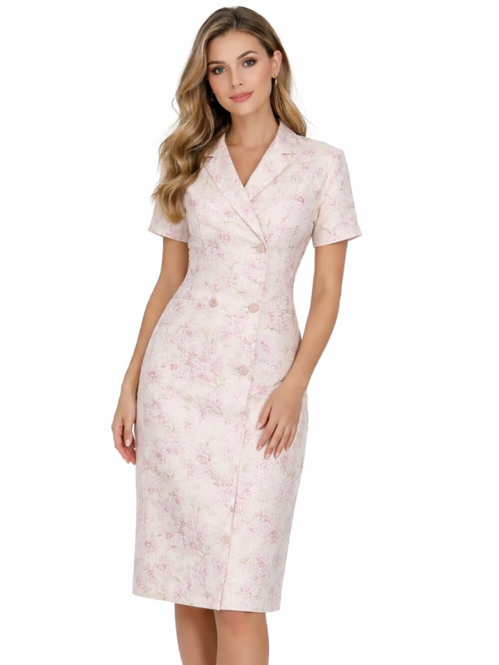 Harve Benard Dress 12P Double Breasted Floral Pastel Yellow Pink Linen Rayon Y2K